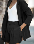Gray Longline Blazer and Shorts Set with Pockets Sentient Beauty Fashions Apparel & Accessories