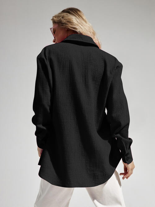 Black Textured Button Up Long Sleeve Shirt