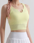 Light Gray Notched Neck Cropped Sports Tank Sentient Beauty Fashions tops