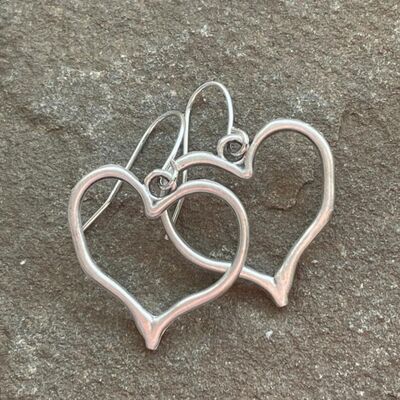 Dim Gray Alloy Silver-Plated Heart Dangle Earrings Sentient Beauty Fashions earrings