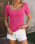 Pale Violet Red Square Neck Short Sleeve Sweater Sentient Beauty Fashions Apparel & Accessories