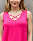 Maroon BOMBOM Criss Cross Front Detail Sleeveless Top in Hot Pink Sentient Beauty Fashions Apparel & Accessories