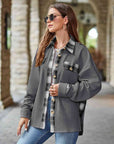 Dim Gray Plaid Collared Dropped Shoulder Jacket Sentient Beauty Fashions Apparel & Accessories