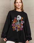 Dark Gray Simply Love Simply Love Full Size Flower Skeleton Graphic Sweatshirt Sentient Beauty Fashions Apparel & Accessories