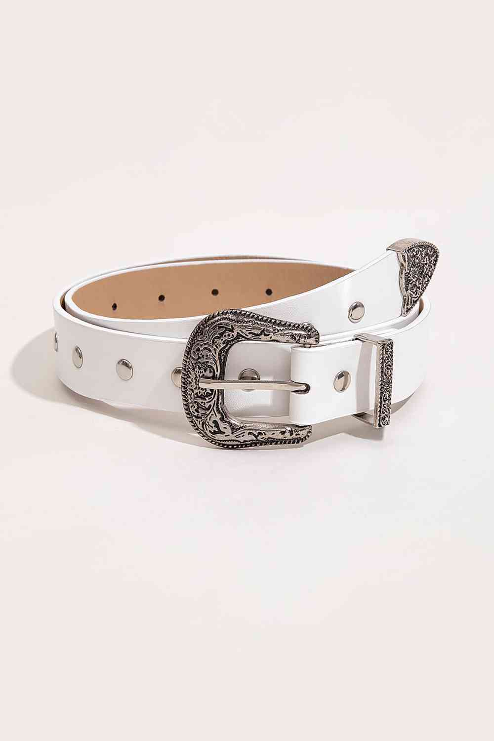 Beige PU Leather Studded Belt Sentient Beauty Fashions Apparel & Accessories