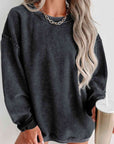 Gray Round Neck Dropped Shoulder Sweatshirt