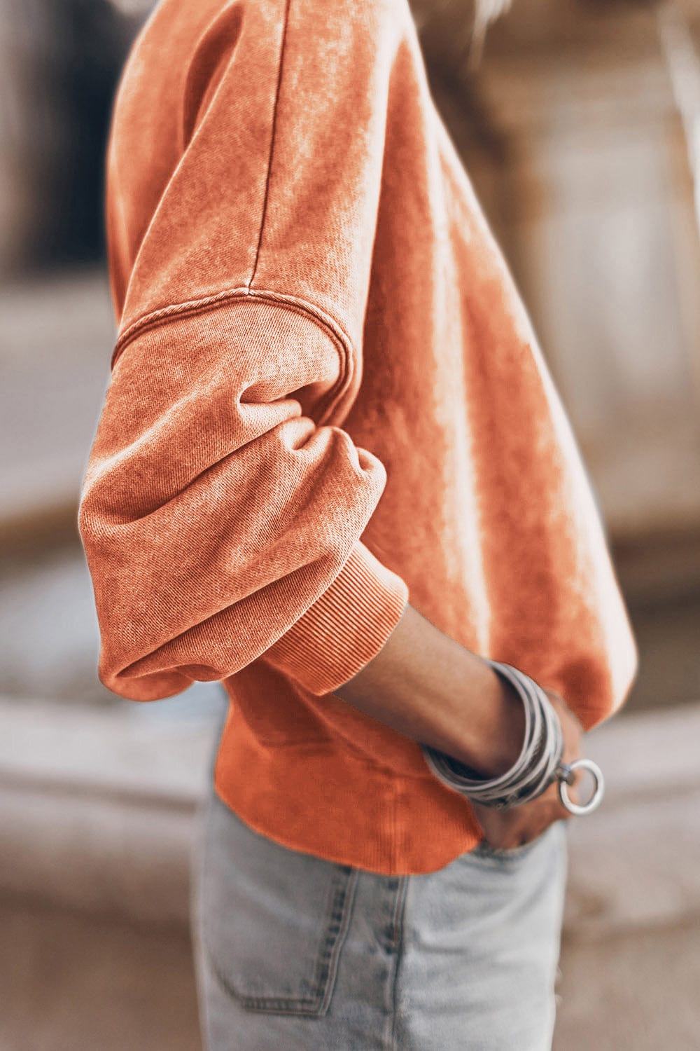 Rosy Brown Round Neck Dropped Shoulder Sweatshirt