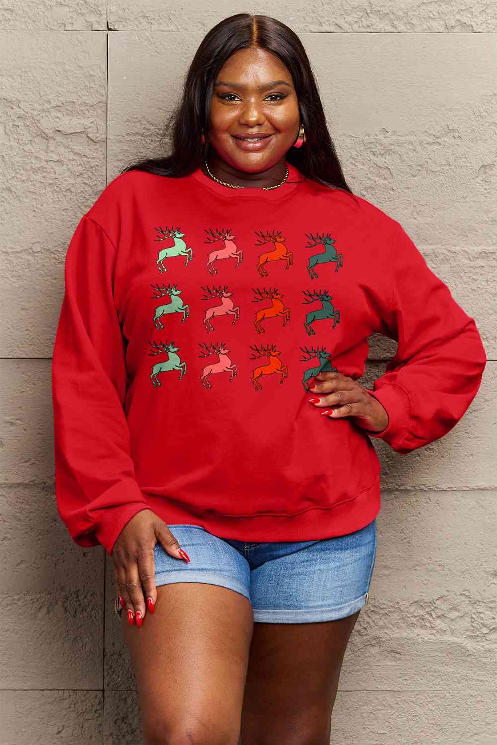Firebrick Simply Love Full Size Graphic Long Sleeve Sweatshirt Sentient Beauty Fashions Apparel & Accessories