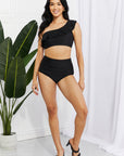 Light Gray Marina West Swim Seaside Romance Ruffle One-Shoulder Bikini in Black Sentient Beauty Fashions Swimwear