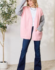 Light Gray BiBi Contrast Open Front Cardigan with Pockets Sentient Beauty Fashions Apparel & Accessories