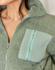 Dark Sea Green Heimish Full Size Zip Up Collared Neck Jacket