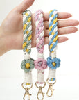 Light Gray Floral Braided Wristlet Key Chain Sentient Beauty Fashions *Accessories