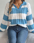 Light Slate Gray Cable-Knit Striped Long Sleeve Sweater Sentient Beauty Fashions Apparel & Accessories