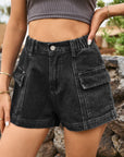 Dark Slate Gray High-Waist Denim Shorts with Pockets