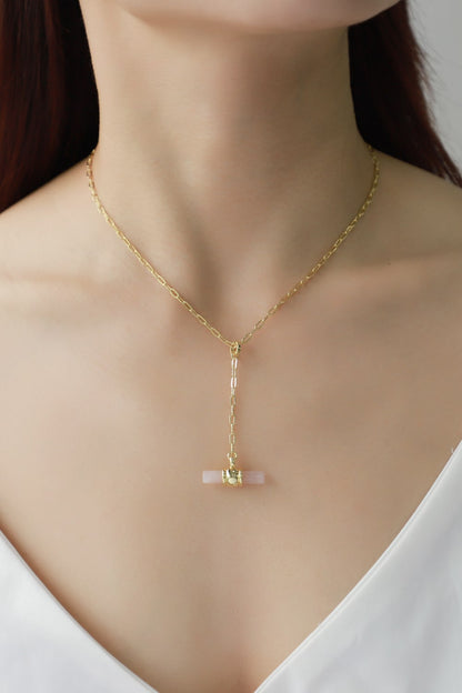 Rosy Brown Gold-Plated Bar Pendant OT Chain Necklace