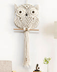 Beige Hand-Woven Owl Macrame Wall Hanging Sentient Beauty Fashions Home Decor