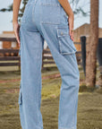 Light Slate Gray Loose Fit Long Jeans with Pockets Sentient Beauty Fashions Apparel & Accessories