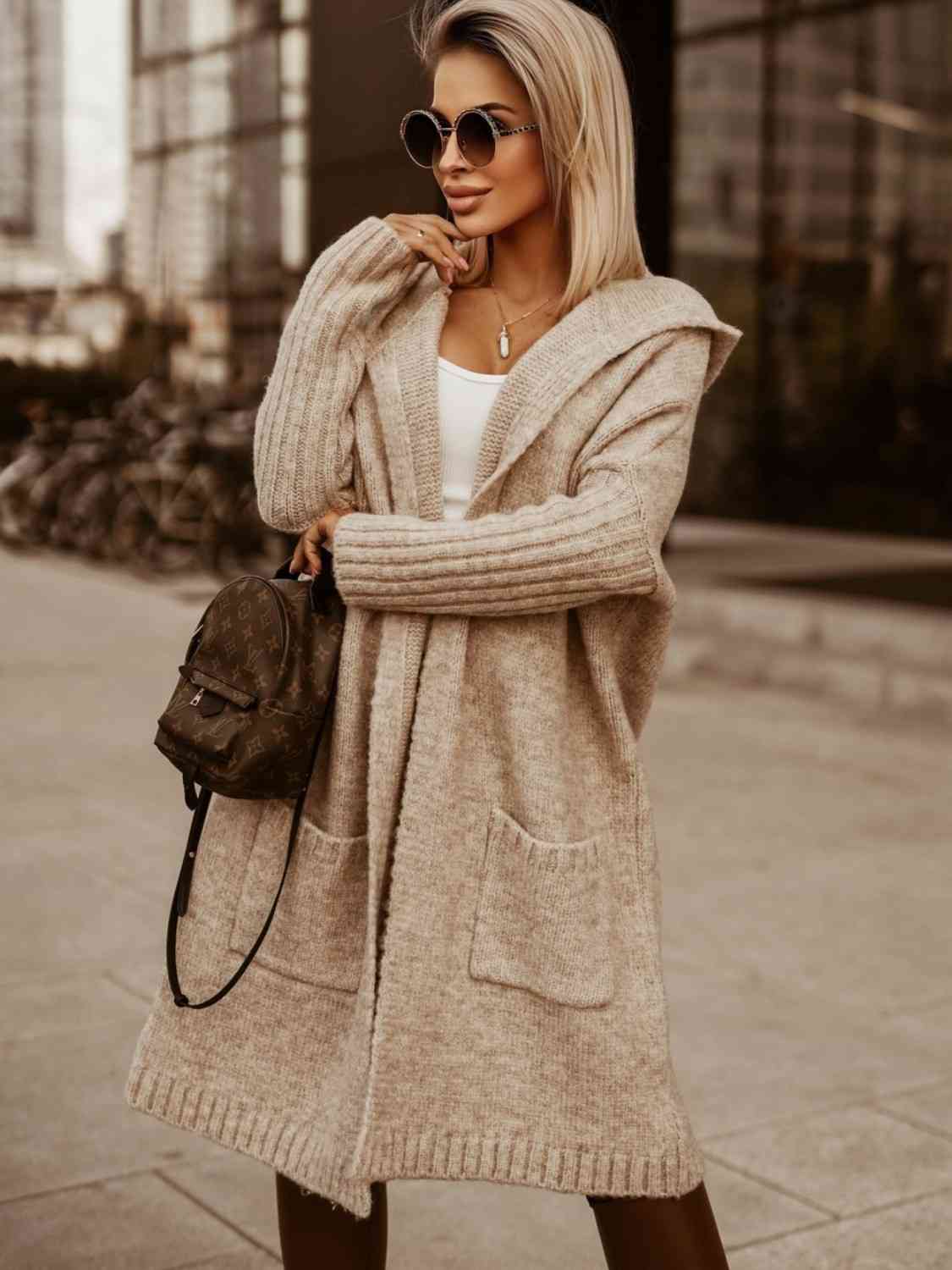 Rosy Brown Full Size SIMPLY LIVE Hooded Cardigan