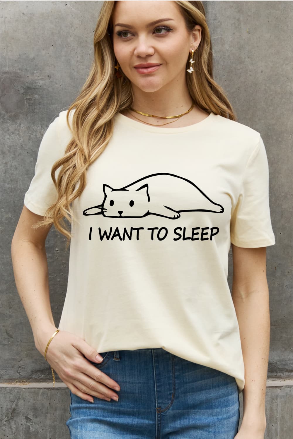 Rosy Brown Simply Love Full Size I WANT TO SLEEP Graphic Cotton Tee Sentient Beauty Fashions Apparel &amp; Accessories