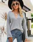 Gray Notched Dropped Shoulder Sweater