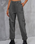 Light Slate Gray Buttoned High Waist Jeans with Pockets Sentient Beauty Fashions Apparel & Accessories