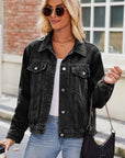 Dark Slate Gray Pocketed Collared Neck Denim Jacket Sentient Beauty Fashions Apparel & Accessories