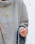Gray Waffle-Knit Turtleneck Round Neck Sweater Sentient Beauty Fashions Apparel & Accessories