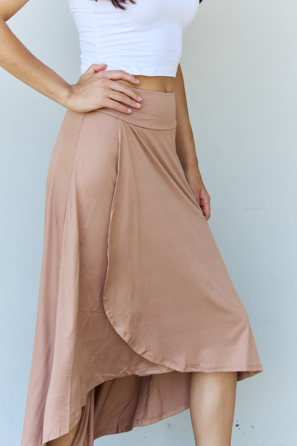Gray Ninexis First Choice High Waisted Flare Maxi Skirt in Camel Sentient Beauty Fashions Apparel & Accessories
