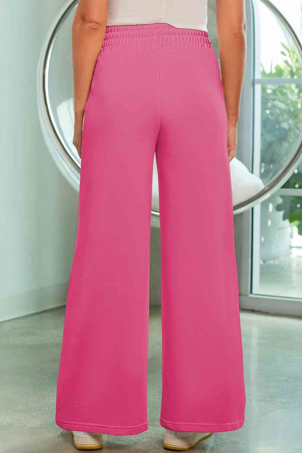 Pale Violet Red Drawstring Wide Leg Pants with Pockets Sentient Beauty Fashions Apparel & Accessories