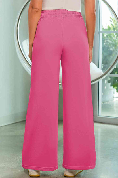 Pale Violet Red Drawstring Wide Leg Pants with Pockets
