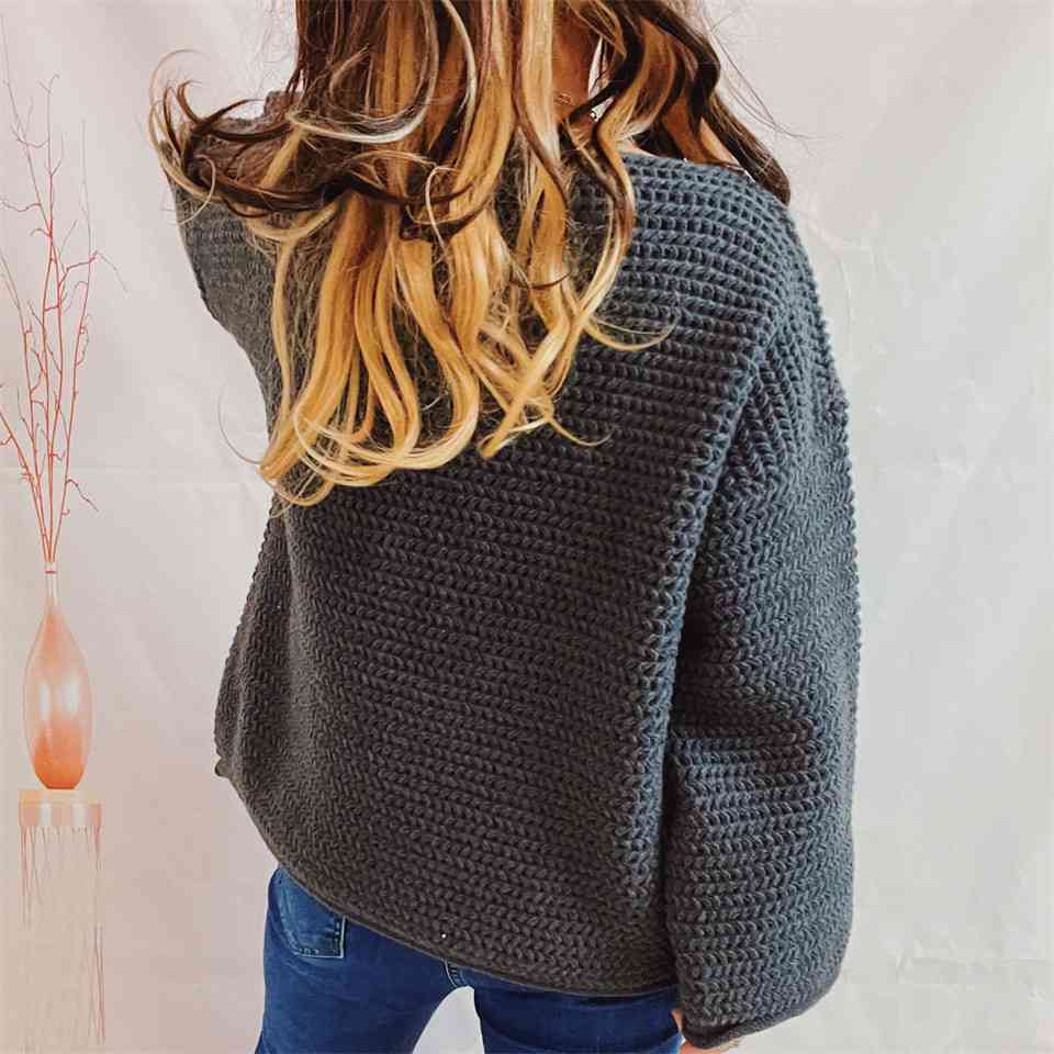 Dark Slate Gray Openwork Boat Neck Long Sleeve Sweater