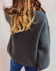 Dark Slate Gray Openwork Boat Neck Long Sleeve Sweater