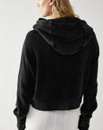 Black Waffle-Knit Dropped Shoulder Hooded Jacket Sentient Beauty Fashions Apparel & Accessories