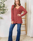Light Gray Double Take Ribbed Button-Up Cardigan with Pockets Sentient Beauty Fashions Apparel & Accessories