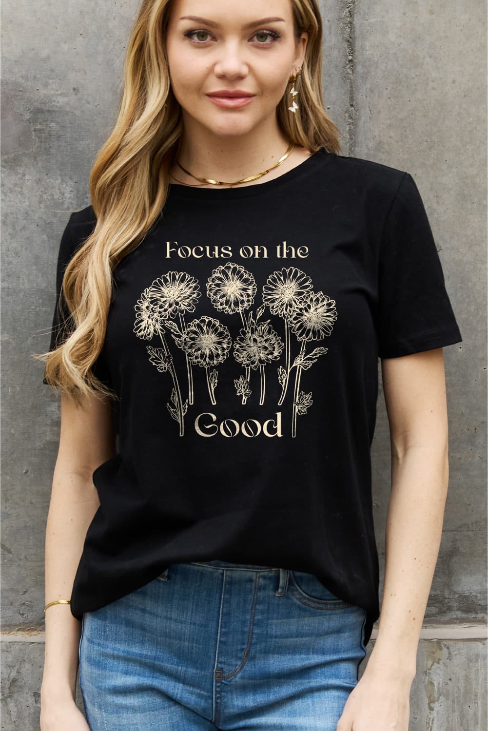 Dark Slate Gray Simply Love Full Size FOCUS ON THE GOOD Graphic Cotton Tee Sentient Beauty Fashions Apparel & Accessories