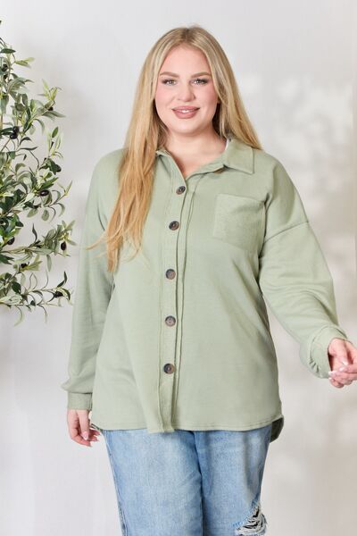 Gray Heimish Full Size Button Down Long Sleeve Shirt Sentient Beauty Fashions Apparel & Accessories