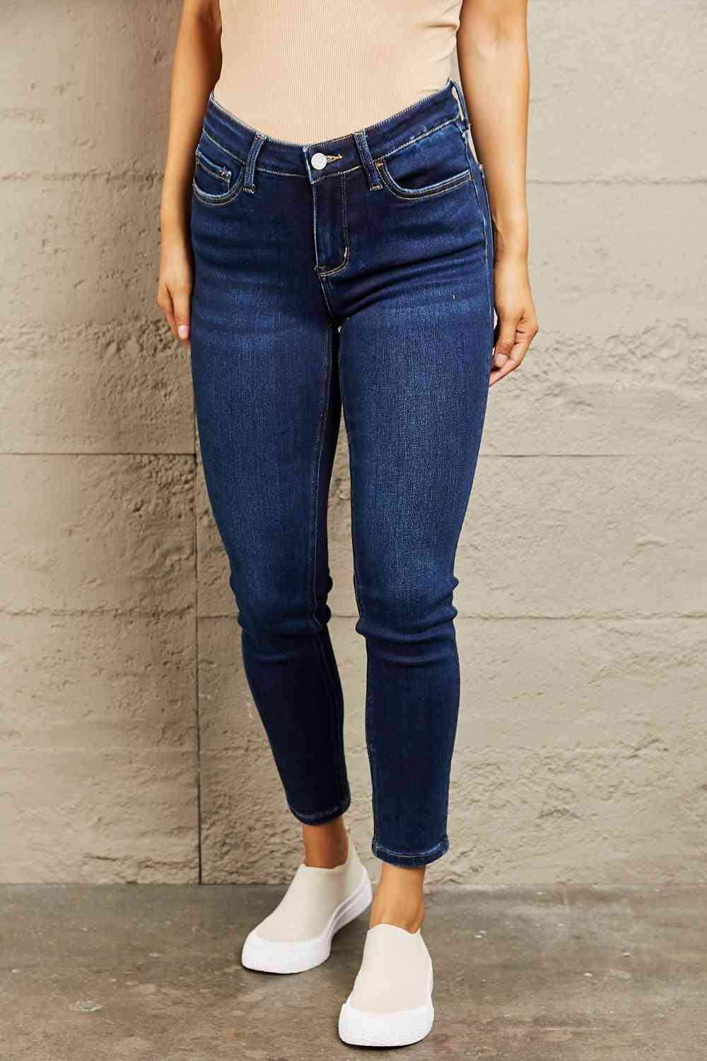 Rosy Brown BAYEAS Mid Rise Slim Jeans Sentient Beauty Fashions Apparel & Accessories