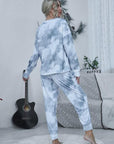 Gray Tie-dye Round Neck Top and Drawstring Pants Lounge Set Sentient Beauty Fashions Apparel & Accessories