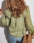 Rosy Brown Ruffled Notched Neck Balloon Sleeve Blouse Sentient Beauty Fashions Apparel & Accessories
