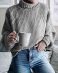 Gray Turtleneck Dropped Shoulder Sweater