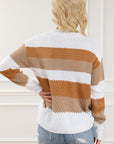 Light Gray Striped Round Neck Long Sleeve Knit Top Sentient Beauty Fashions Apparel & Accessories