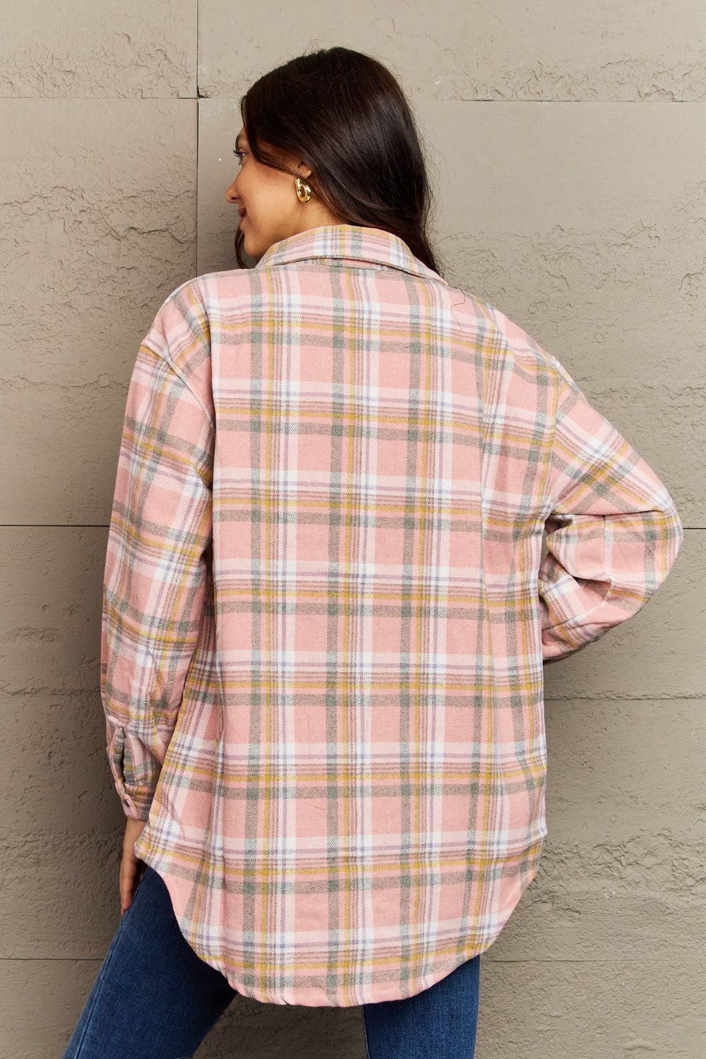 Tan Ninexis Full Size Plaid Collared Neck Button-Down Long Sleeve Jacket Sentient Beauty Fashions jackets
