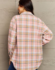 Tan Ninexis Full Size Plaid Collared Neck Button-Down Long Sleeve Jacket Sentient Beauty Fashions jackets