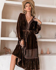 Rosy Brown Drawstring V-Neck Crochet Dress Sentient Beauty Fashions Apparel & Accessories