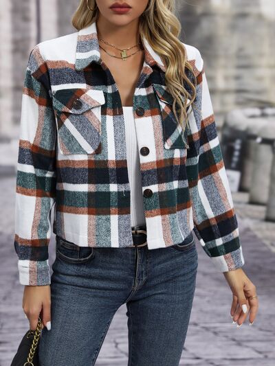Dark Gray Plaid Button Up Jacket with Pockets Sentient Beauty Fashions Apparel &amp; Accessories