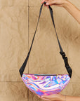 Tan Fame Good Vibrations Holographic Double Zipper Fanny Pack in Hot Pink Sentient Beauty Fashions *Accessories