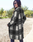 Dark Slate Gray Double Take Full Size Plaid Button Up Lapel Collar Coat Sentient Beauty Fashions Apparel & Accessories