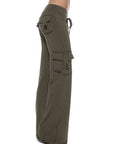 Dark Olive Green Mid Waist Pants with Pockets