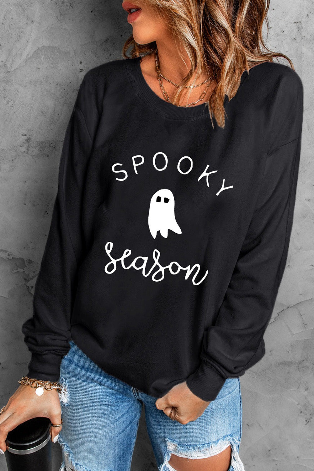 Rosy Brown Round Neck Long Sleeve SPOOKY SEASON Graphic Sweatshirt Sentient Beauty Fashions Apparel & Accessories
