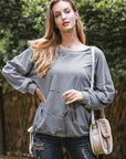 Dark Slate Gray Round Neck Dropped Shoulder Top Sentient Beauty Fashions Apparel & Accessories